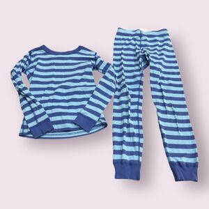 Hanna Andersson 2 Piece Pajama Set Kids Boys 6-7 Blue Striped Long Sleeve